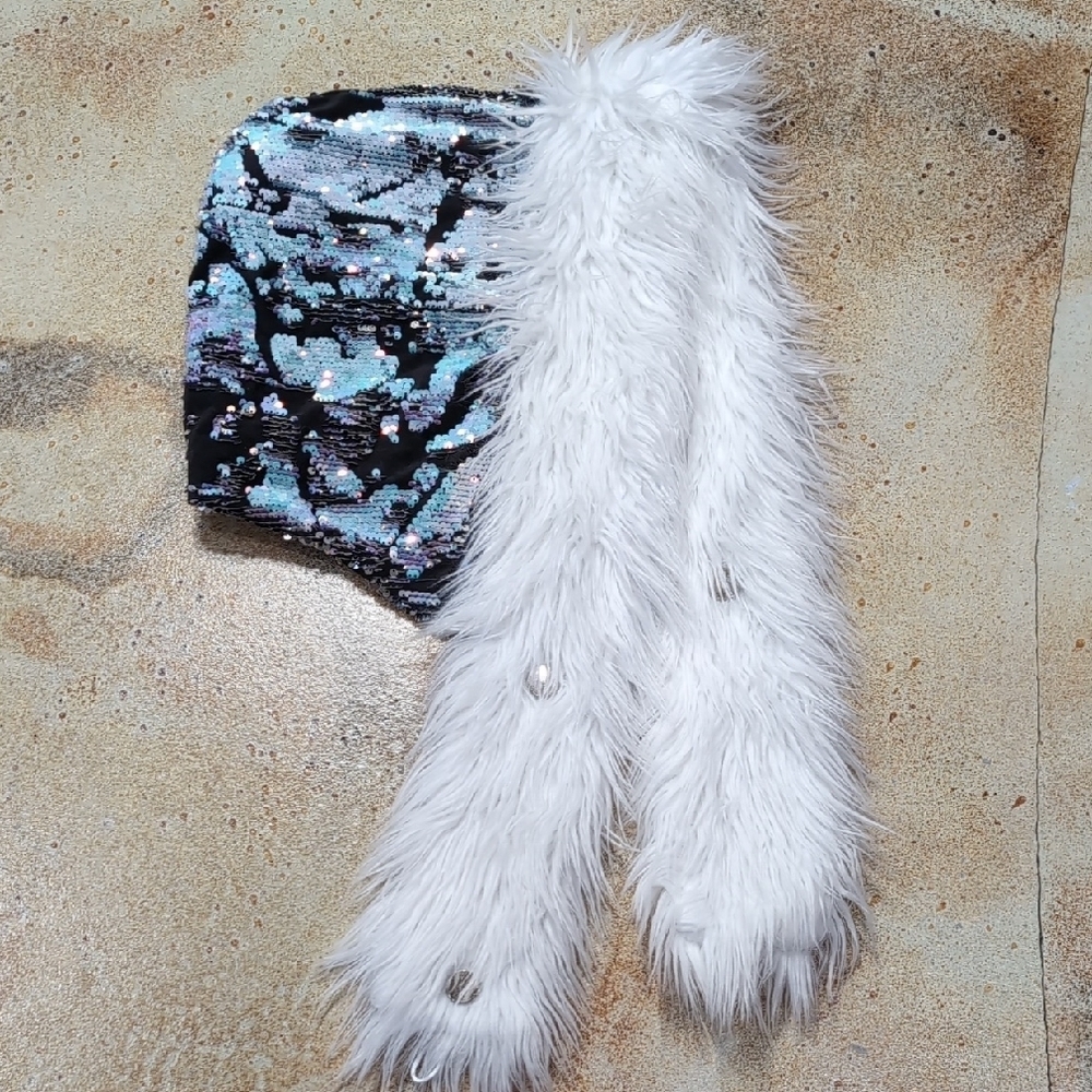 Sequin Fuzzy Tie Dye Party Rave Hood Adult Size